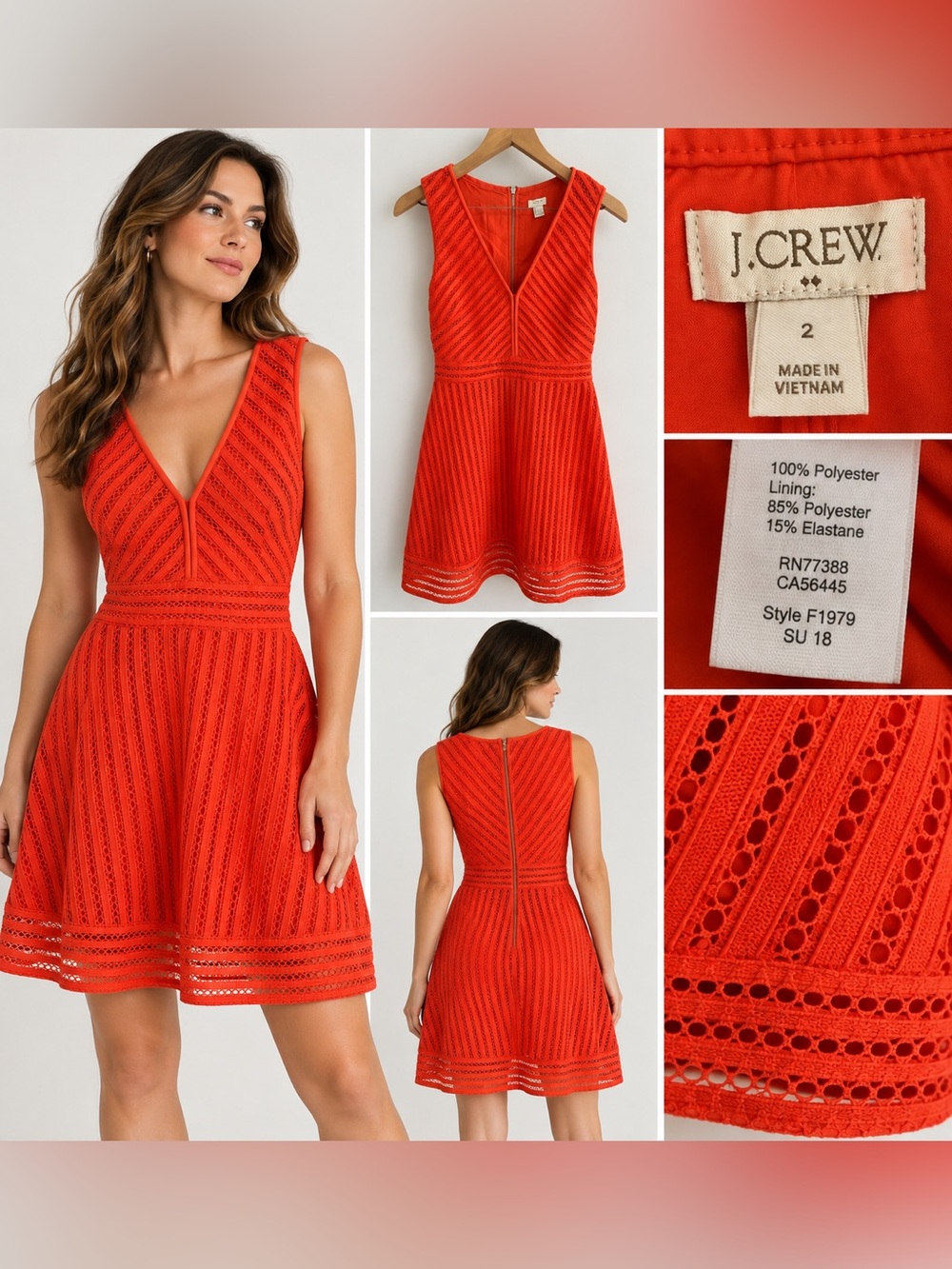 J.Crew Orange Eyelet Lace Fit & Flare Dress Size 2